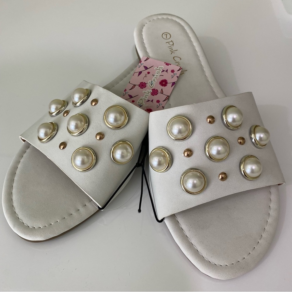 Faux Pearl Decor Slide Sandals size 7
